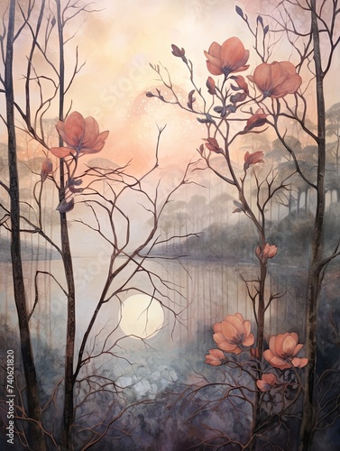 Nouveau Beginnings: Vintage-Inspired Art Nouveau Prints, Morning Mist Painting - Early Dawn