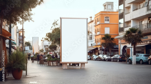 Urban street with blank billboard for advertising and modern buildings