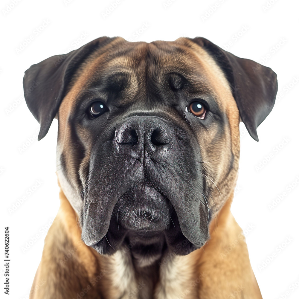 Obraz premium front view close up of a Bullmastiff face isolated on a white background