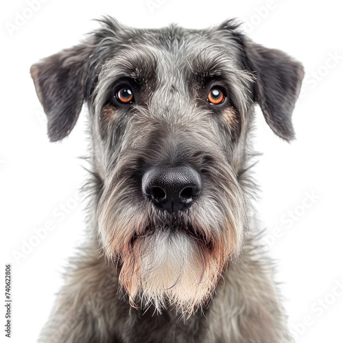 front view close up of a Irish Wolfhound face isolated on a white background photo