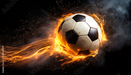 Soccer ball with fire effect and sparks