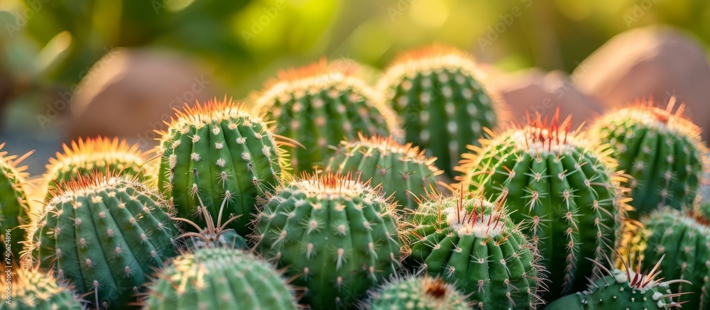 A group of houseplant cacti are thriving together in a flowerpot, basking in the natural light. Capturing the beauty of nature and botany in a photograph A group of houseplant cacti are thriving together in a flowerpot, basking in the natural light. Capturing the beauty of nature and botany in a photograph