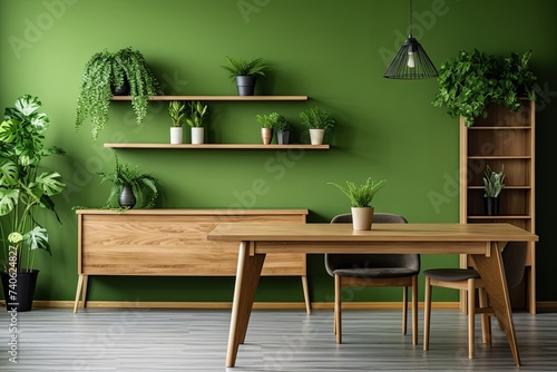 Green Wall Plant Decor: Beautiful Wooden Dining Table Designs Room Setting