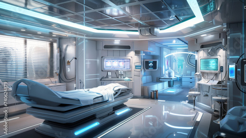 Sala ospedaliera futuristica e tecnologicamente avanzata photo