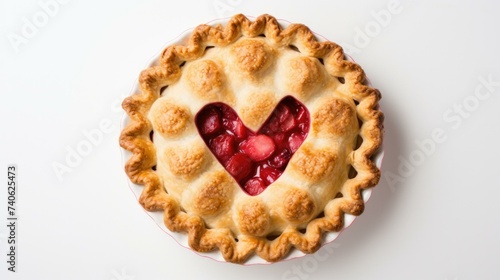 A strawberry pie with a heart shape on top. Generative AI.