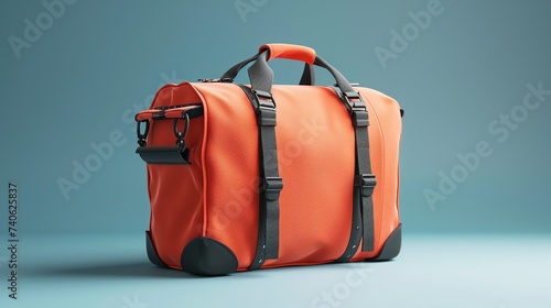 3d Illustration Background Of orange travel Bag. Close-up side view. photo