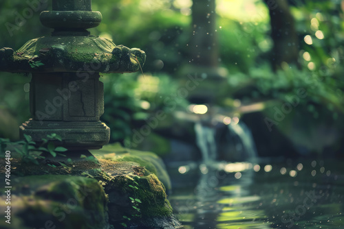 Ancient Zen Garden in a Forgotten Forest. Ancient Zen Garden in a Serene, Overgrown Forgotten Forest