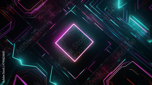 Futuristic Technology: Bright Light and Dark Glow in Digital Space - Computer Patterns and Green Lines for Wallpaper Design and Internet Concept, generative AI