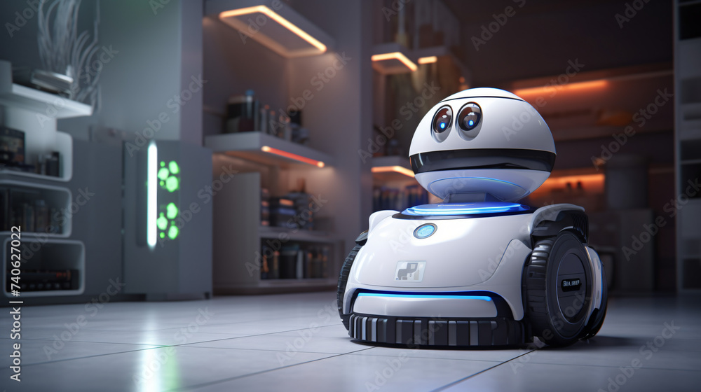 A housekeeping robot with a vacuum cleaner. - obrazy, fototapety, plakaty 