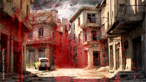 City after war and devastating earthquake.  photo
