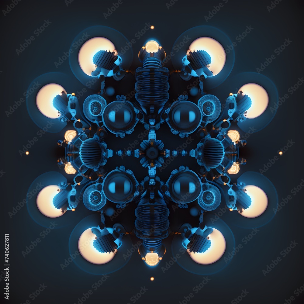 light bulbs, with a dark blue background generated by AI technology