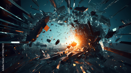 Broken scattered glass broken illustration crack explosion, debris destruction