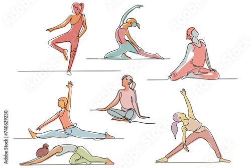 Woman sitting in lotus pose yoga. Continuous one line drawing.
