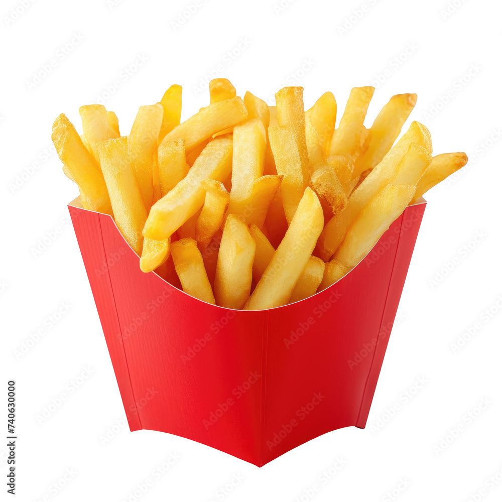 french fries in a red box. isolated on transparent background french fries in a red box. isolated on transparent background