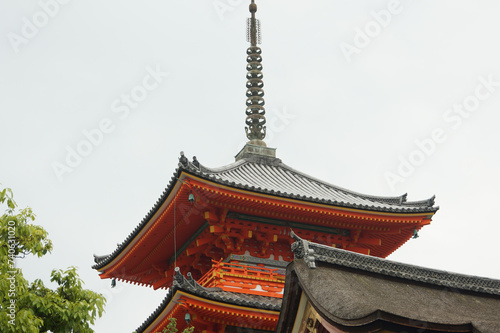 Roof top of Pagoda is located majestically at Kiyomizu Temple (or Pure Water Temple) in Kyoto, Japan.