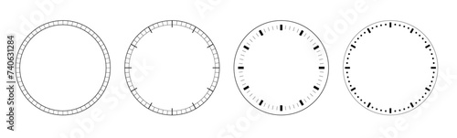 Dial of watch template PNG. Circles of clock faces for time. Template analogue watches, thermometer degree or weight measuring.