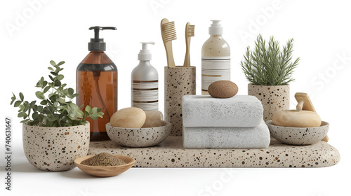 Day Spa Set Isolated on White Background, Relaxing Spa Accessories for Beauty and Wellness, Aromatherapy and Skin Care Products, Wellness Concept with Towel, Candle, and Stones, Generative AI