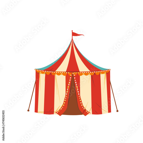 Stripes tent of circus for show and childish entertainment. Circus canopy performance. Vector cartoon ai isolated illustration