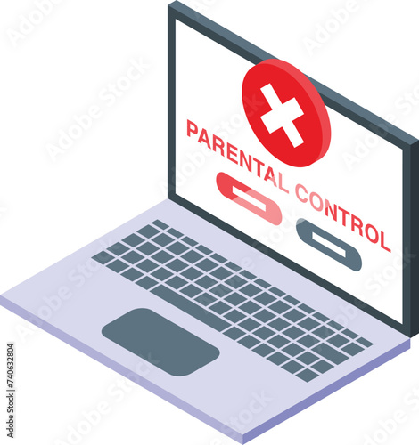 Laptop parental control icon isometric vector. Child software. Care online protection