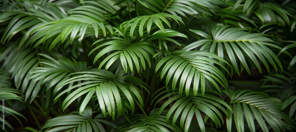 Lush green palm leaves creating a beautiful textured natural background in a tropical setting