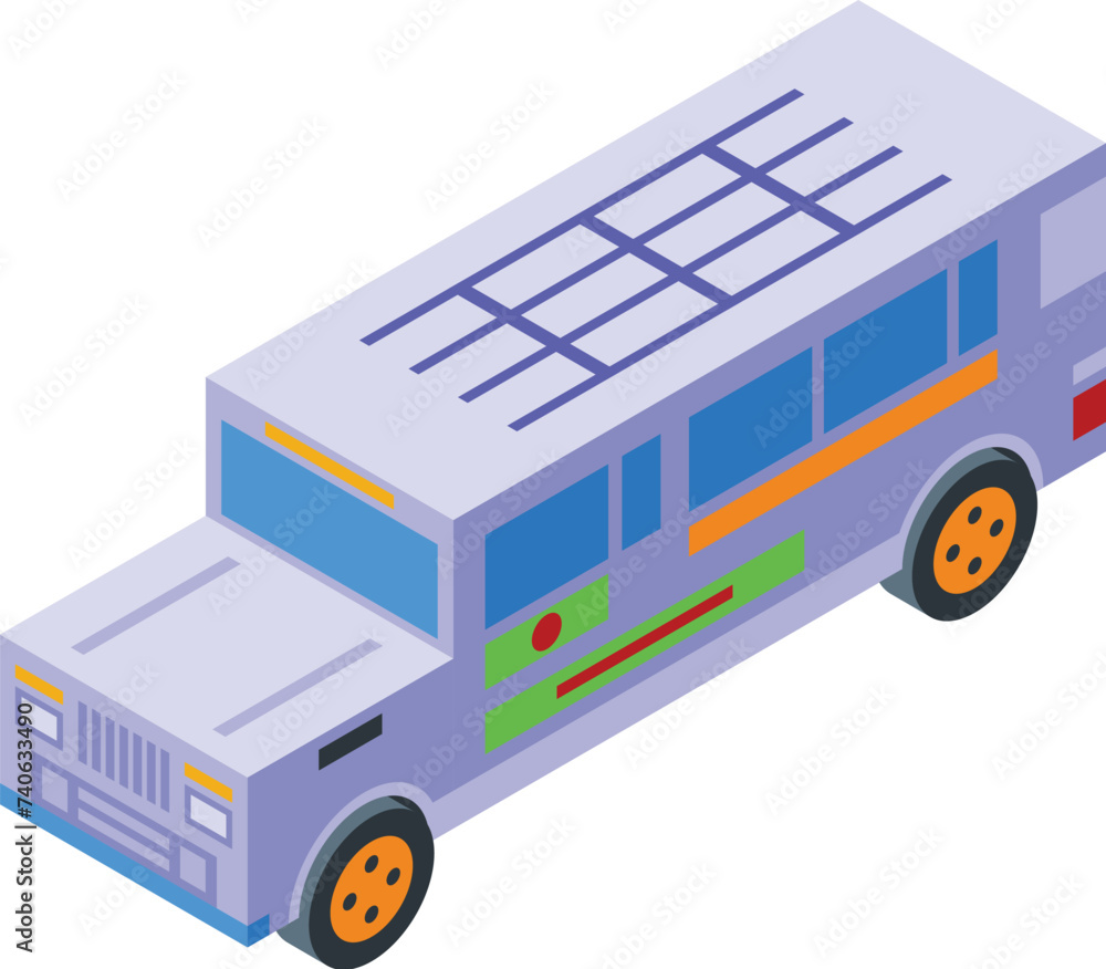 Jeepney car icon isometric vector. Automobile retro. Bus road city Jeepney car icon isometric vector. Automobile retro. Bus road city