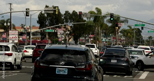 Westminster, California, USA - October 1, 2023: Sun shines on businesses in the heart of Little Saigon on Bolsa Ave. photo