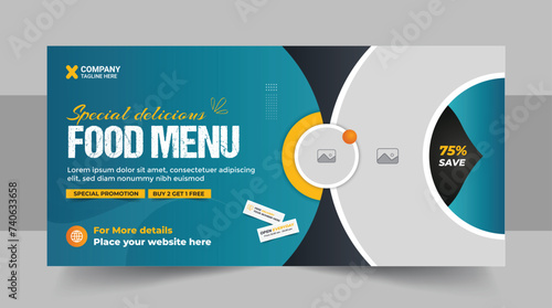 Restaurant fast food or food web banner design template layout, Sale promotion flyer design vector for pizza or burger