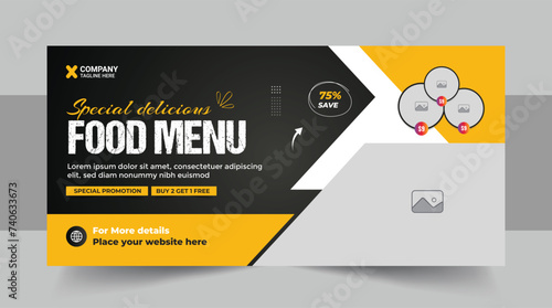Restaurant business web banner or food promotional cover design template