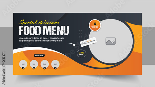 Multicolor food promotion web banner template design or Restaurant food sale social media cover design layout vector