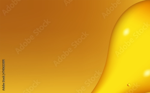 Background with spreading yellow petrol spots.Set of liquid golden drops of water, honey or oil. Collagen cosmetic essence. Organic serum or argan bubbles.