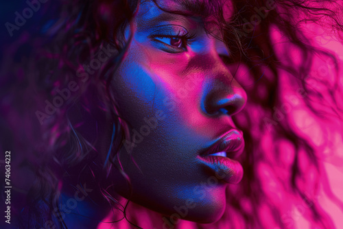 Retrato artístico de mujer africana con polvo y humo de colores