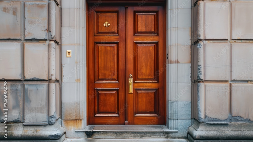 Close-up of an entrance wooden door with a rustic exterior, Generative AI Close-up of an entrance wooden door with a rustic exterior, Generative AI