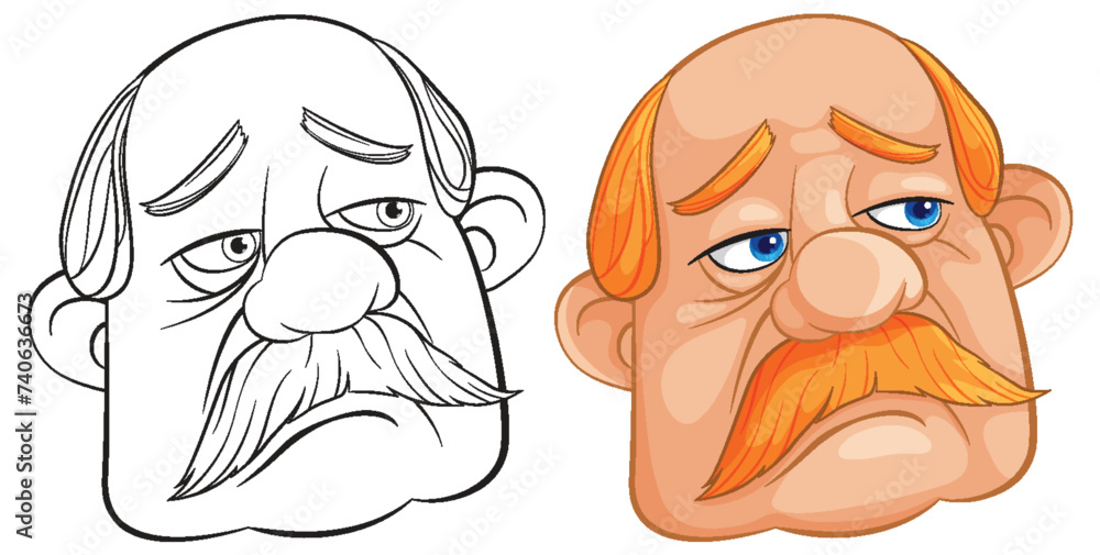 Fototapeta premium Two cartoon faces showing different emotions