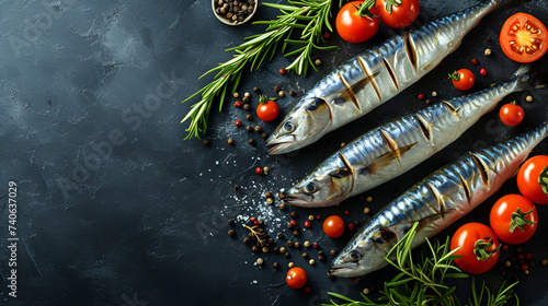 Fresh Mackerel Fish Beautiful Dark Background Seafood Culinary Delicacy Gourmet Cuisine Dining, Generative Ai