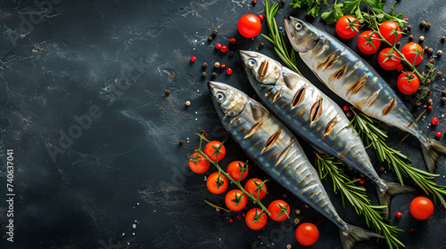 Fresh Mackerel Fish Beautiful Dark Background Seafood Culinary Delicacy Gourmet Cuisine Dining, Generative Ai