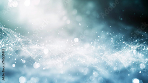 Blue Winter Wonderland Bokeh Background with Snowflakes and Christmas Lights