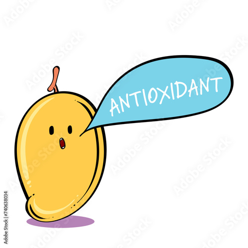 Yellow mango Character Mascot. antioxidant. Hand drawn. Vector illustration.