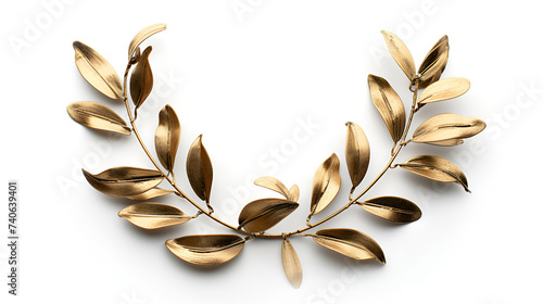 Golden olive crown wreath cut out on white background for design projects and decorations, Generative Ai

 photo