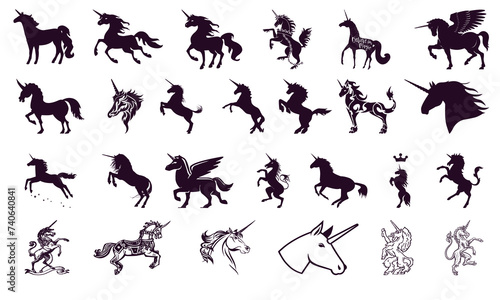 Unicorn icon bundle. Horse icon collection