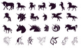 Unicorn icon bundle. Horse icon collection
