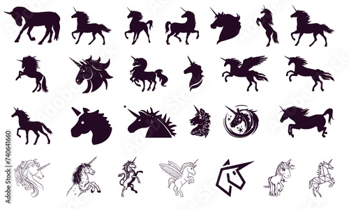 Unicorn icon bundle. Horse icon collection © najmasova