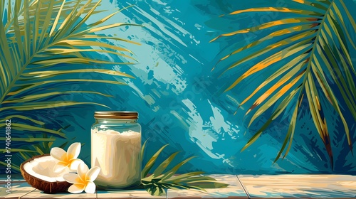 Artistic Essence: Coconut Oil Illuminated in Illustration. Generative AI