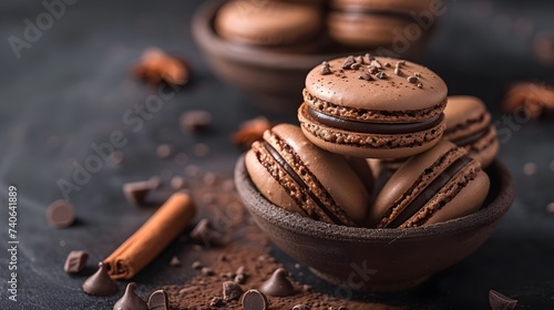 Elegant Gastronomy: Dark Chocolate Macaroons for Gourmet Delight. Generative AI