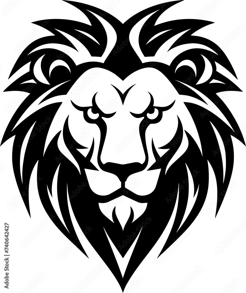 Fototapeta premium Vector logo illustration featuring a black silhouette of a lion in a minimalist style, ideal for sleek and powerful branding.