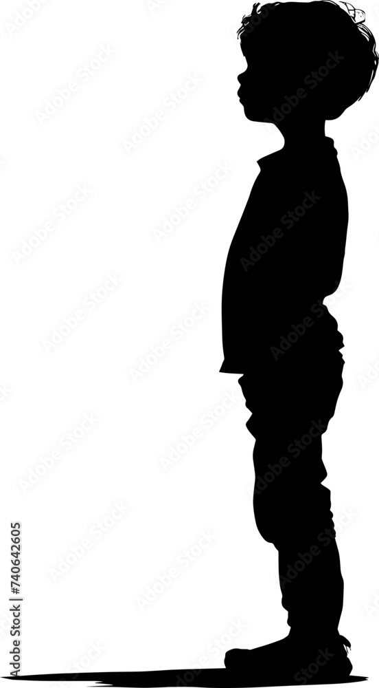 Vector illustration of a black silhouette depicting a child in full length, ideal for use in diverse graphic projects.