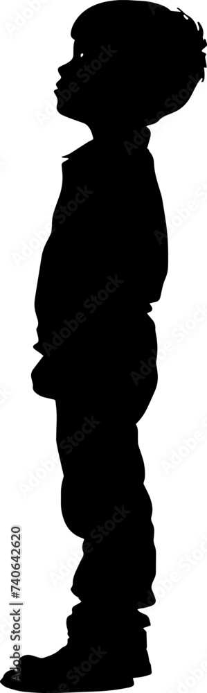 Vector illustration of a black silhouette depicting a child in full length, ideal for use in diverse graphic projects.