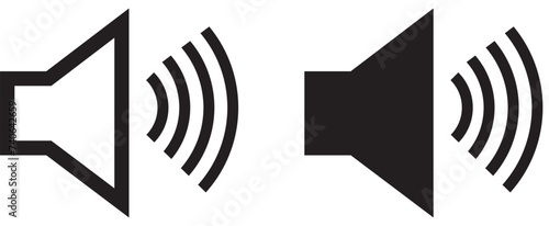 illustration of volume sound wave control vector icons, black and white and outlined photo