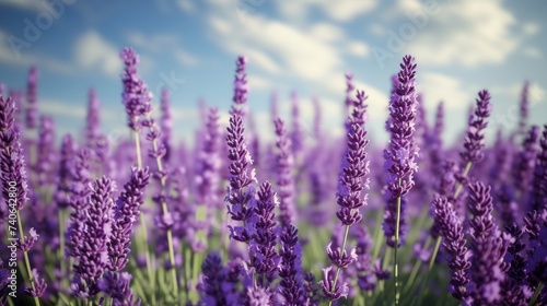 A serene lavender field texture background, capturing the beauty and tranquility of purple lavender blooms under a sunny sky.
