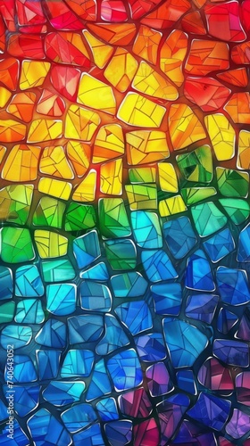 Rainbow Stained Glass Mosaic Vector Illustration in the Style of Canvas Texture Emphasis created with Generative AI Technology