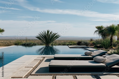 modern paradise infiniate pool with perfect comfortable sun loungers